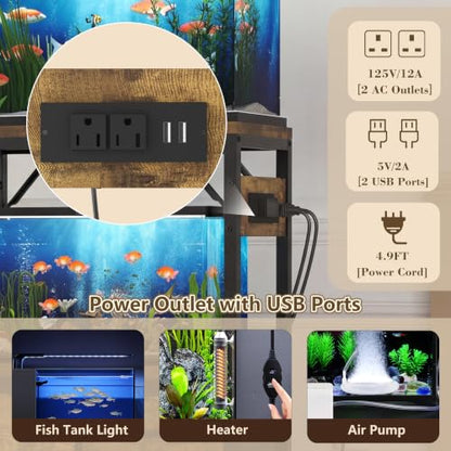 Heybly 5-10 Gallon Fish Tank Stand, Aquarium Stand with Drawer, Power Outlet, Heavy Duty Metal Frame, for Fish Tank, Turtle & Reptile Terrarium, 20.5" × 10.2" Top, 200lbs, Rustic Brown HAS002SSR-1 - color: Rustic Brown, size: 5-10 gal