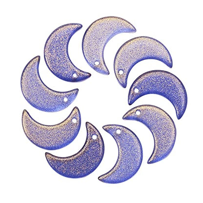 LiQunSweet 100 Pcs Shiny Powder Crystal Glass Moon Crescent Charms Mini Pendants for Bracelet and Necklace Jewelry Making DIY Craft Material - color: Moon Glass Charms_16x11.5mm_Midnight Blue