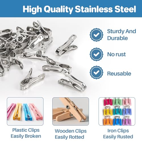 50 PCS Garden Clips for Netting - Stainless Steel Greenhouse Clamps | RAINFLOW Strong Grip Heavy Duty Metal Clip for Shade Cloth, Plant Cover, Garden Hoops & Greenhouse Supplies