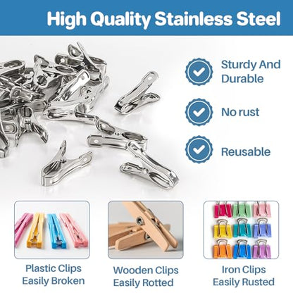 50 PCS Garden Clips for Netting - Stainless Steel Greenhouse Clamps | RAINFLOW Strong Grip Heavy Duty Metal Clip for Shade Cloth, Plant Cover, Garden Hoops & Greenhouse Supplies