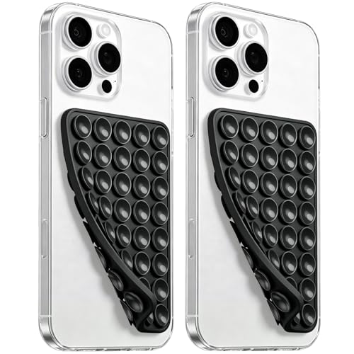 JingJinYY Anteel 2 Pack Double Sided Silicone Suction Cup Phone Case Mount, Hands-Free Strong Grip Silicon Phone Holder for Selfies and Videos, Non Slip Phone Accessories (Black) - color: Black