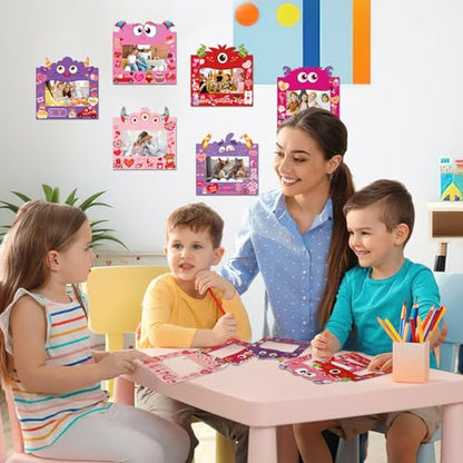 NOVWANG Picture Frame Craft Kit, 30 Pack Valentine's Day DIY Photo Frame, Monster Design, 6.7 inches/17 cm, Multicolour - Valentine's Day Style - color: Pink