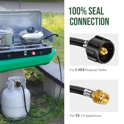 4ft Propane Hose Adapter 1lb to 20lb，Propane Adapter 20lb to 1lb Converter, Propane Tank Adapter Hose 20 lb to 1 lb for Weber Q Grill/Coleman Stove/Blackstone Griddle/Buddy Heater/Weber Traveler - size: 4 Feet Updated