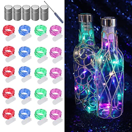 20 Pack Multi Color Led Fairy Lights Battery Operated String Lights Waterproof Silver Wire 7 Feet 20 Led Firefly Starry Moon Lights for DIY Wedding Party Bedroom Patio Christmas Mason Jar Easter Decor - color: Mixed Color, size: 20 PACK