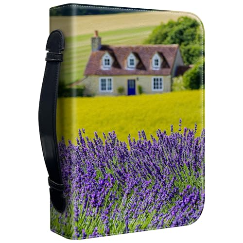 Bible Cover Case for Women, PU Leather Large Bible Cases with Zipper Fits Books Up to 12" x 9" x 2.76”, Bible Carrying Bag for Men, Lavender Garden - color: Lavender Garden