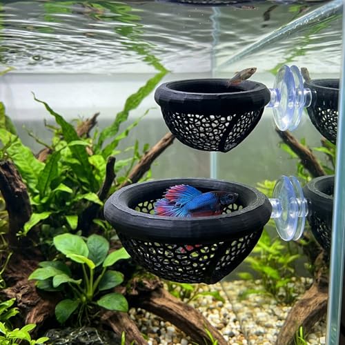 2 PCS Floating Hide with Suction Cups, Aquarium Betta Bed for Fish Tank, Beta Hammock for Fish, Floating Betta Hammock with Feeding Ring, Compact Design 10 cm x 5.6 cm