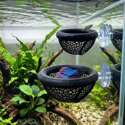 2 PCS Floating Hide with Suction Cups, Aquarium Betta Bed for Fish Tank, Beta Hammock for Fish, Floating Betta Hammock with Feeding Ring, Compact Design 10 cm x 5.6 cm