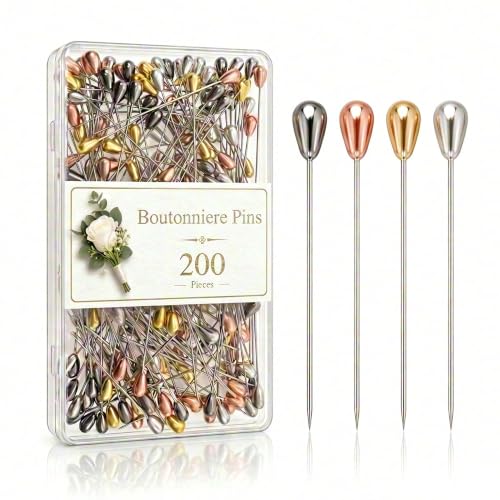 Pearl Straight Pins and Ball Head Sewing Pins for DIY Quilting Crafts - color: 200 Pcs 4 Metallic Colors