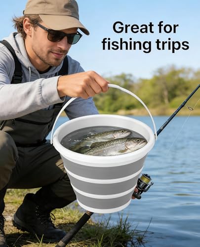 Collapsible Bucket, 2.6 Gallon (10L) Portable Water Pail, Foldable Design with Handle, for Garden, Car Wash, Camping - color: B001-gray