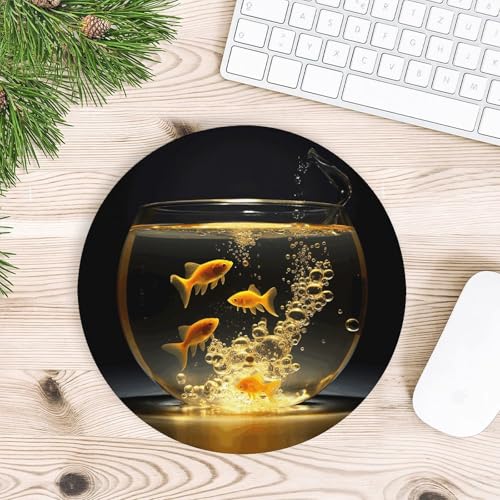 Round Mouse Pad Non-Slip Rubber Base Fish in Fish Tank Comfortable Portable Mousepad Small Mouse Pads for Home Office
