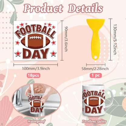 Peacoblue 18 Sheets Rub on Transfers for Crafts, Rugby with Bow Tie Text 3.6"x3.9" UV DTF Cup Wraps Waterproof Rub on Cold Transfers Stickers for Wood Glass Metal Cup Tumblers Mirrors Mugs Home Decor - style: Rugby with Bow Tie Text