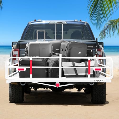 KAIRAY 500 Lbs Heavy Duty Hitch Mount Cargo Carrier 60" x 24" x 14.4" Folding Cargo Rack Rear Luggage Basket Fits 2" Receiver for Car SUV Camping Traveling (White) - color: White, size: Hitch Cargo Basket only - 60" x 24" x 14.4"