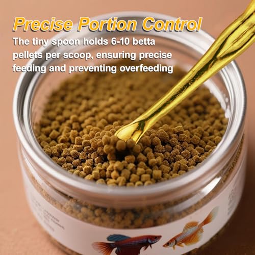 Betta Food Spoon Mini - Tiny Feeding Tool Holds 6-10 Fish Food Pellets Per Scoop, Prevent Overfeeding & Easy Clean Aquarium Tool, Betta Fish Tank Accessories,6Pcs, Gold - color: Gold