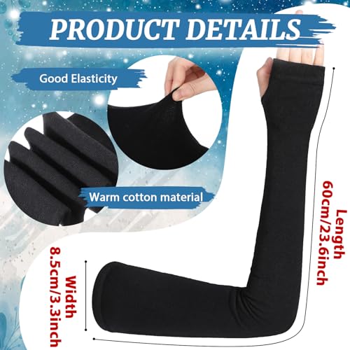 3 Pairs Sun Protection Arm Sleeves 23.6 Inch Long Fingerless Gloves for Women Cotton Arm Wrist Warmer with Thumb Hole - color: Black