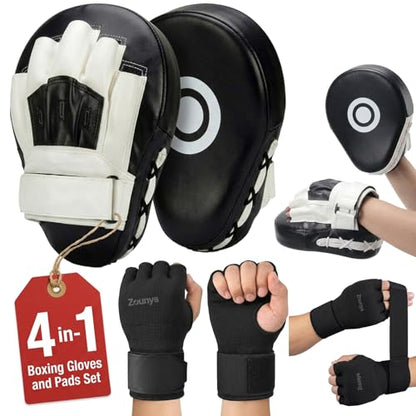 4-in-1 Boxing Gloves and Punching Mitts Set, MMA Sparring Gloves, Boxing Mitts and Pads, Youth Toddler Boxing Gloves Gear for Sparring Training, Complete Kit for Beginners Boys Girls Age