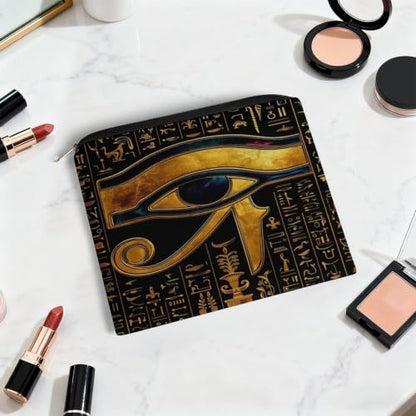 Eye of Ancient Egyptian Pharaohs Makeup Bag for Women, Cosmetic Pouch Travel Toiletry Organizer Bag 8.9"x6.5" Polyester - color: Eye of Ancient Egyptian Pharaohs