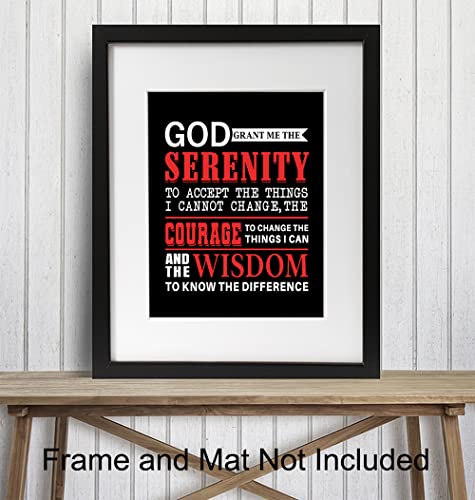 Serenity Prayer Wall Art Print - AA Recovery Poster 8x10 Unframed | Serenity Prayer Wall Decor, Recovery Gift Ideas, Sobriety Gifts For Women, Twelve Step Program Art, Addiction Recovery Decor
