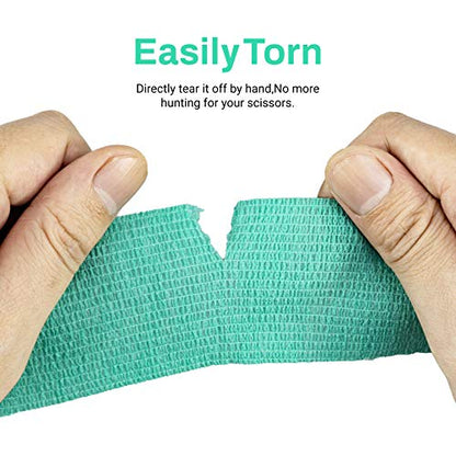 FRESINIDER 9 Rolls Self Adhesive Wrap Athletic Tape Gauze, Breathable Elastic Cohesive Bandage for Sports Injury & Pet (7 Pcs 2" x 5 Yards + 2 Pcs 1" X 5 Yards) (Green) - color: Green