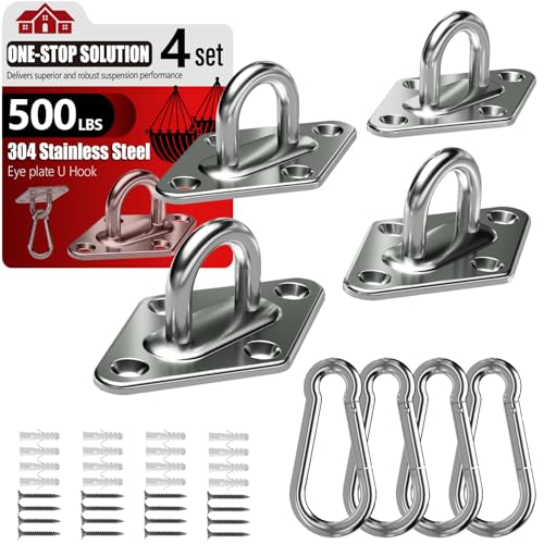 sprookber 304 Stainless Steel Pad Eye Snap Hooks, M5 Heavy Duty Ceiling Hooks, 500 lb Capacity Hammock Swing Hanging kit, Plant Hangers, Marine Hardware Staple Hook Loop with Screws, Set of 8 - size: 2 Inch, style: Rhombus