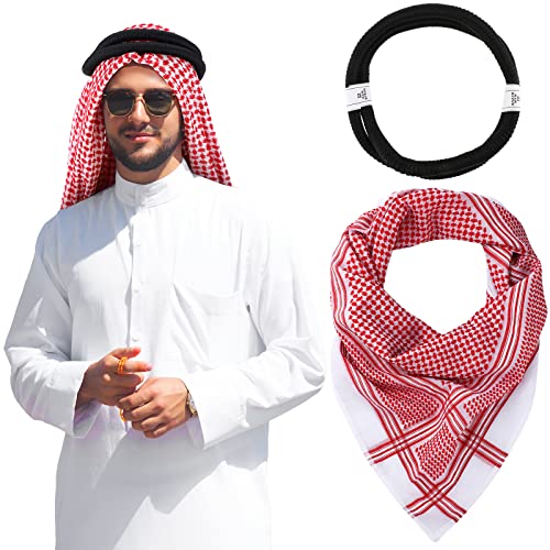 Hoolerry Keffiyeh Arab Turban Shemagh Head Scarf for Men - color: Dark Red
