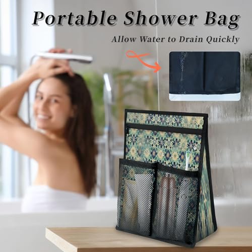 Islamic Flowers Portable Shower Bag for Travel Gym Camp Beach Tote Shower Caddy Bags Hanging Toiletry Organizer for Bathroom Dorm Room Essentials