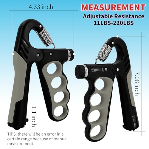 Senston Grip Strength Trainer 2 Pack - Adjustable 11-220Lbs (5-100KG) with Auto Counter, Hand Grip Strengthener, Forearm Exerciser for Athletes, Musicians, Gym, Home, Injury Rehab - color: Grey