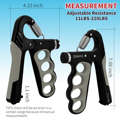 Senston Grip Strength Trainer 2 Pack - Adjustable 11-220Lbs (5-100KG) with Auto Counter, Hand Grip Strengthener, Forearm Exerciser for Athletes, Musicians, Gym, Home, Injury Rehab - color: Grey