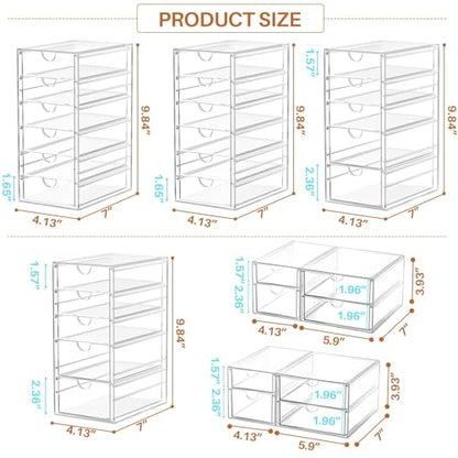 ARSTPEOE 30-Drawer Acrylic Storage & Makeup Organizer for Desk, Bath | Smooth-glide drawers, clear acrylic, stackable , dustproof, wipe-clean, for perler beads, rhinestones, googly eyes, lego bits - size: 30 Drawers