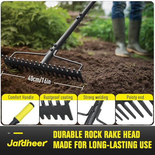 Bow Rake Heavy Duty, Long Handle Metal Rakes for Gravel, Rocks, Lawns Leaves, Soil Leveling, Landscaping, Garden Rake with 18 Steel Tines (59 Inches)