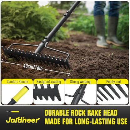Bow Rake Heavy Duty, Long Handle Metal Rakes for Gravel, Rocks, Lawns Leaves, Soil Leveling, Landscaping, Garden Rake with 18 Steel Tines (59 Inches)