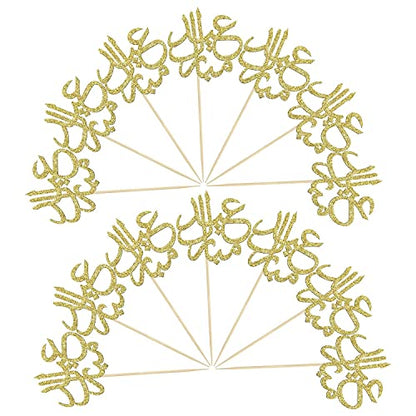 Confetti! 24Pcs Gold Glitter Eid Mubarak Cupcake Toppers Arabic Happy Eid Ramadan Kareem Cake Decorations Islamic Muslim Party Supplies Decorations