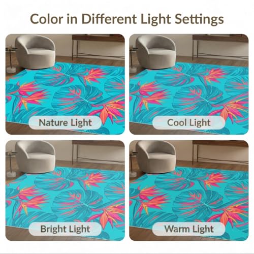 6'x9' Washable Modern Monstera Area Rug, Teal Non-Shedding Pet Friendly Room Rug for Queen Size Bedroom, Under Bed, Master Suite, Foldable Easy Care Carpet | Ref:1991833 - color: Blue/Pattern 26, size: 6' x 9' (Rectangular)