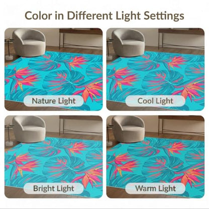 6'x9' Washable Modern Monstera Area Rug, Teal Non-Shedding Pet Friendly Room Rug for Queen Size Bedroom, Under Bed, Master Suite, Foldable Easy Care Carpet | Ref:1991833 - color: Blue/Pattern 26, size: 6' x 9' (Rectangular)