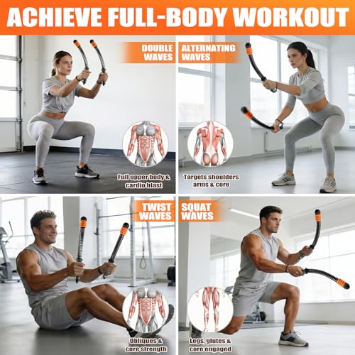 Cordless Battle Ropes Adjustable Weighted with 8 Removable Weight Rings, Portable Ropeless Battle Ropes for Home Gym, HIIT, Functional and Full Body Workout for Women and Men