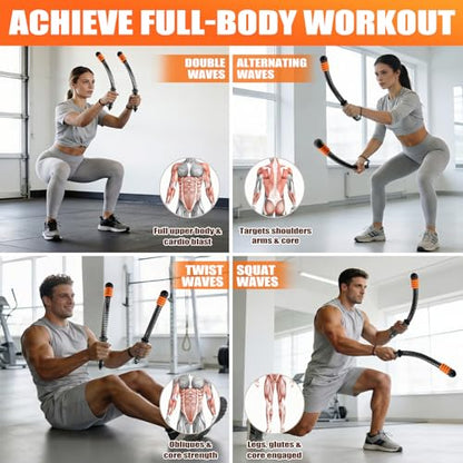 Cordless Battle Ropes Adjustable Weighted with 8 Removable Weight Rings, Portable Ropeless Battle Ropes for Home Gym, HIIT, Functional and Full Body Workout for Women and Men