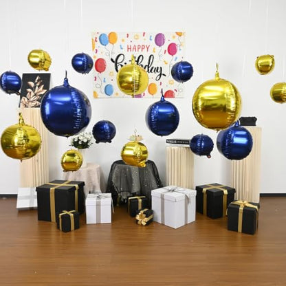 Togvu Navy Gold Round Foil Balloons, 16PCS Different Sizes 4D Metallic - color: Navy Gold
