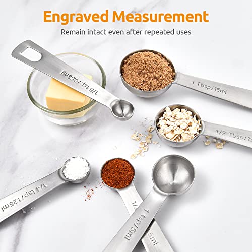 U-Taste 228.2℉ Heat Resistant 1.5 oz Angled Turkey Baster for Cooking Basting Meat (Orange), and 18/8 Stainless Steel Measuring Spoons Set of 9 for Dry and Liquid Ingredients