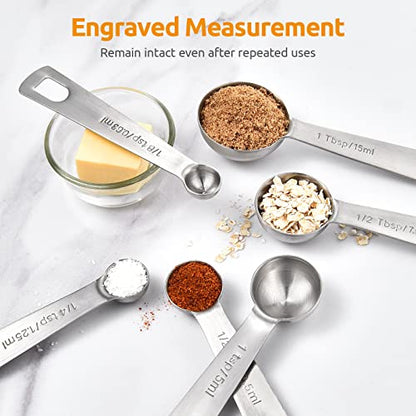 U-Taste 228.2℉ Heat Resistant 1.5 oz Angled Turkey Baster for Cooking Basting Meat (Orange), and 18/8 Stainless Steel Measuring Spoons Set of 9 for Dry and Liquid Ingredients