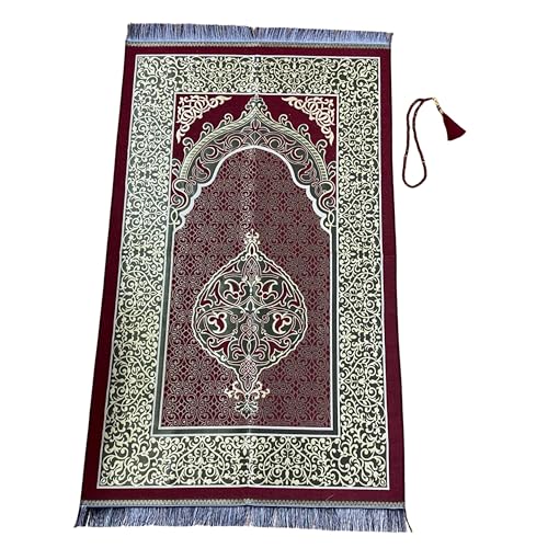 Muslim Prayer Rug with Islam Prayer Beads - Travel Prayer Mat, Islamic Gifts for Women, Portable Prayer Matt Islam, Islamic Prayer Rug Islam Men Women, Praying Mat for Muslim Gifts (Red) - color: Red