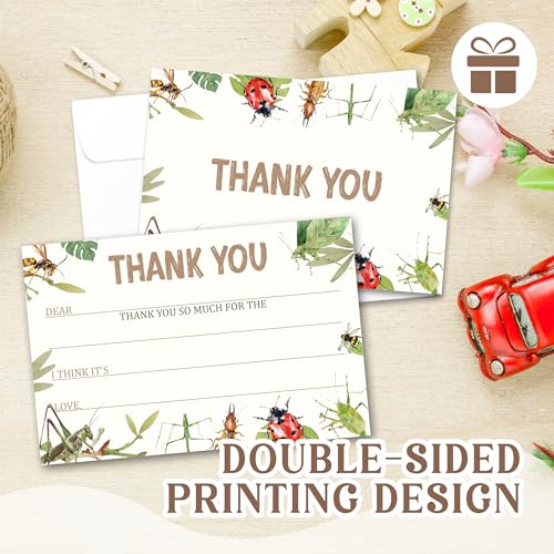 Kids Thank You Cards with Envelopes, Bug Theme Fill in the Blank Thank You Notes for Kids, Toddler Stationery Set, Ideal for Birthday Party, Graduation & School Gag Gifts - B03 - color: Bug Style