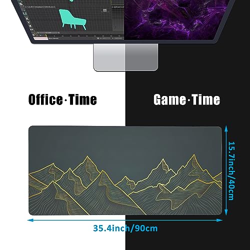 Mountain Line Art Large Gaming Mouse Pad,Waterproof Desk Mat for Desktop,Non-Slip Rubber Base Mousepad with Stitched Edges for Laptop Office and Home 35.4X15.7 Inch - color: Mountain Line Art