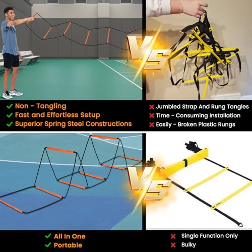 Agility Ladder, Speed Ladder, Agility Ladder Speed Training Equipment, Football Ladder, Footwork Ladder, Training Ladder for Footwork, Foldable Quick Assembly & Non - Tangling & Storage Bag - size: 8 Rungs