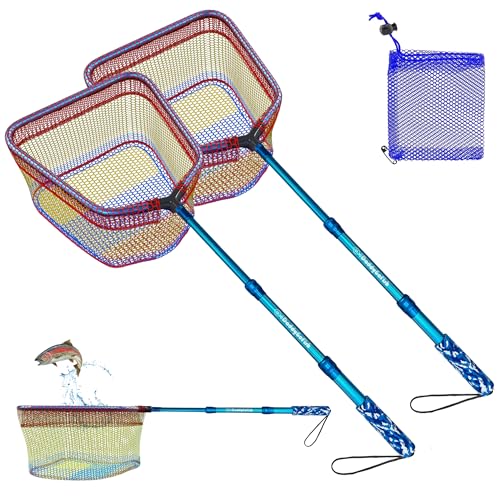Kids Fishing Net - Extendable Telescopic Landing Net for Boy Girl Children Catching Small Fish Crab Shrimp Minnow Dragonfly Beach Pier Lake River Ocean - color: Style 2 (2 Pack, Blue + Blue)