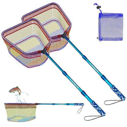 Kids Fishing Net - Extendable Telescopic Landing Net for Boy Girl Children Catching Small Fish Crab Shrimp Minnow Dragonfly Beach Pier Lake River Ocean - color: Style 2 (2 Pack, Blue + Blue)