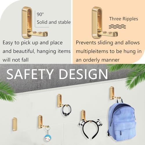 2PCS Foldable Gold Wall Hooks, Heavy Duty Zinc Alloy Folding Wall Hooks,Folding Coat Hooks, Flip Down Hook for Hanging Coats, Bags, Hats, Cooking Utensil, Bathrobes, Keys (Gold) - color: Gold, size: 2 Hooks