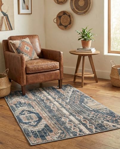 Rugs.com - Oregon Collection Rug – 2' 2 x 3' 1 Navy Blue Easy-Clean Rug – Vintage Tribal Design for Entryways, Kitchens, and Small Spaces - color: Navy Blue, size: 2'2" x 3' (Rectangular)