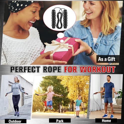 Junkin Jump Ropes for Fitness with Ball Bearings Speed Jumping Adjustable Skipping Rope with Foam Handles Exercise Stuffer for Men Women Cardio Training Slim Body - color: Black