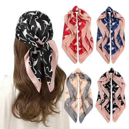 STARWHISPER 27" Square Head Scarf for Women Silk Feeling Satin Scarf Women Fashion Silk Scarf for Wrapping Hair - color: Red-crowned Crane4
