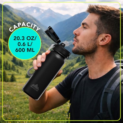 Mont-Clair Sport Water Bottle - 20oz Insulated Water Bottle with Straw - Patented Lid, BPA FREE, For Sports, Gym, Cycling, Bike - Quick Hydration - Black - color: Black