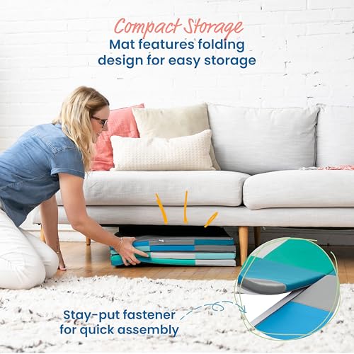ECR4Kids SoftZone Patchwork Activity Folding Play Mat, 58in Square, Baby Essentials, Contemporary - color: Contemporary